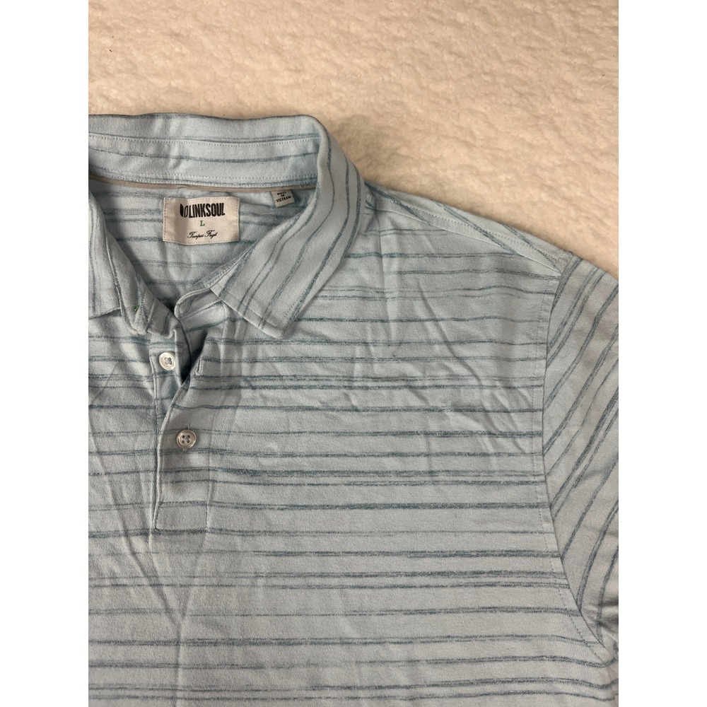 Linksoul Mens L Blue Stripe Short Sleeve Polo Shirt‎ Golf Casual Top